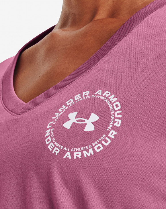 detail Dámské tričko s krátkým rukávem Under Armour Tech Solid LC Crest SSV-PNK