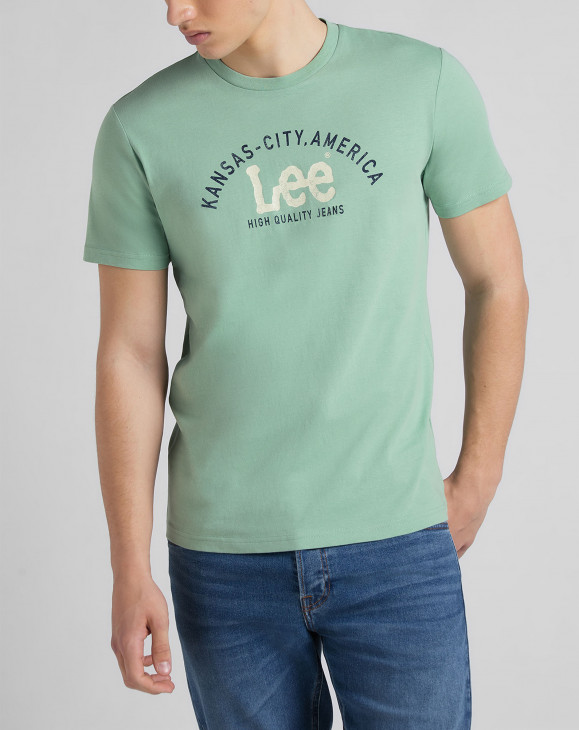 detail Pánské tričko s krátkým rukávem Lee KANSAS CITY TEE GRANITE GREEN
