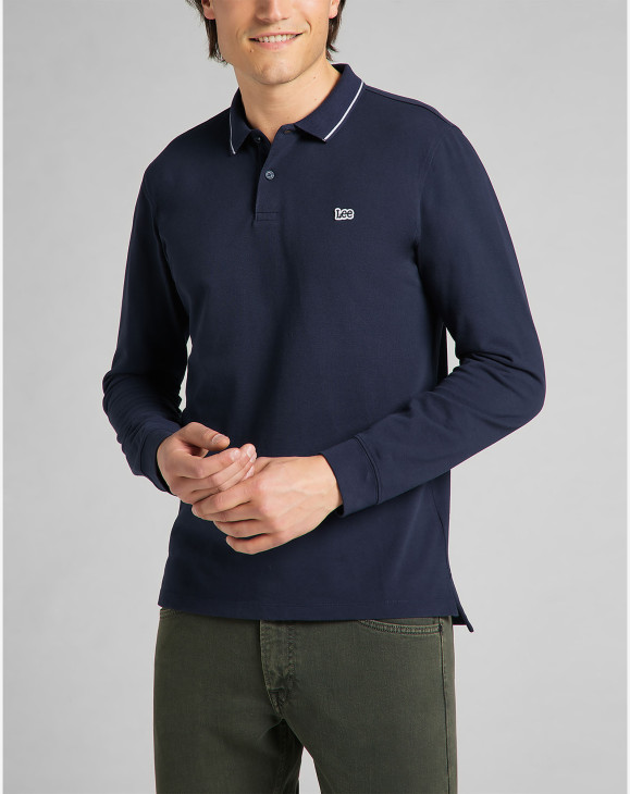 detail Pánské tričko s dlouhým rukávem Lee LS PIQUE POLO NAVY tmavě modré