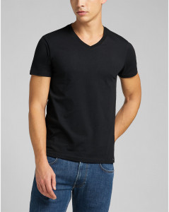 Pánské tričko s krátkým rukávem Lee TWIN PACK V NECK BLACK