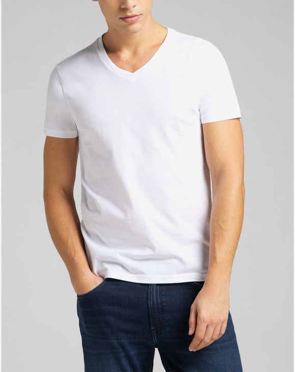detail Pánské tričko s krátkým rukávem Lee TWIN PACK V NECK WHITE bílé