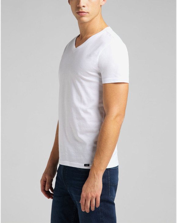 detail Pánské tričko s krátkým rukávem Lee TWIN PACK V NECK WHITE bílé