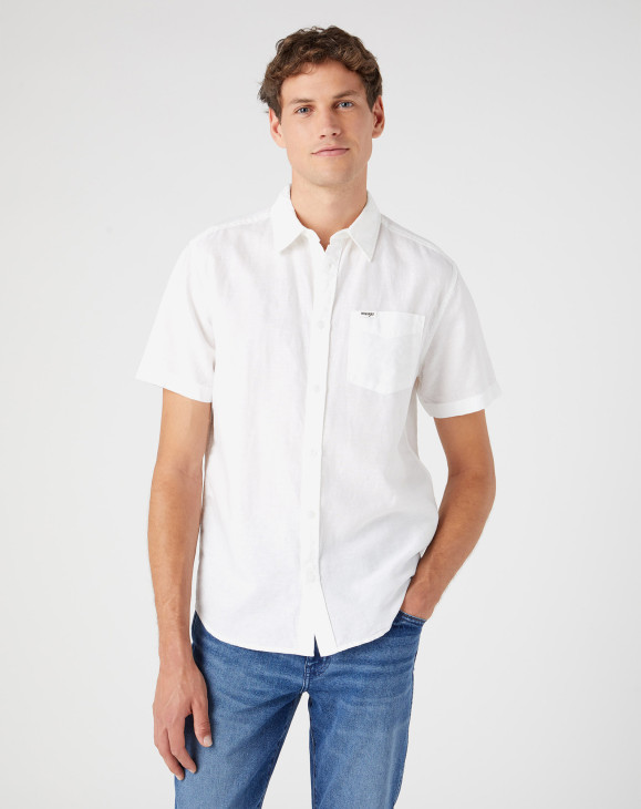 detail Pánská košile Wrangler SS 1 PKT SHIRT WHITE