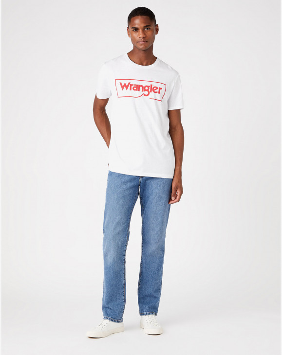 detail Pánské tričko s krátkým rukávem Wrangler FRAME LOGO TEE WHITE