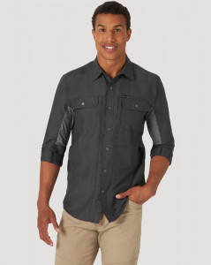 Pánská košile Wrangler MIX MATERIAL SHIRT BLACK